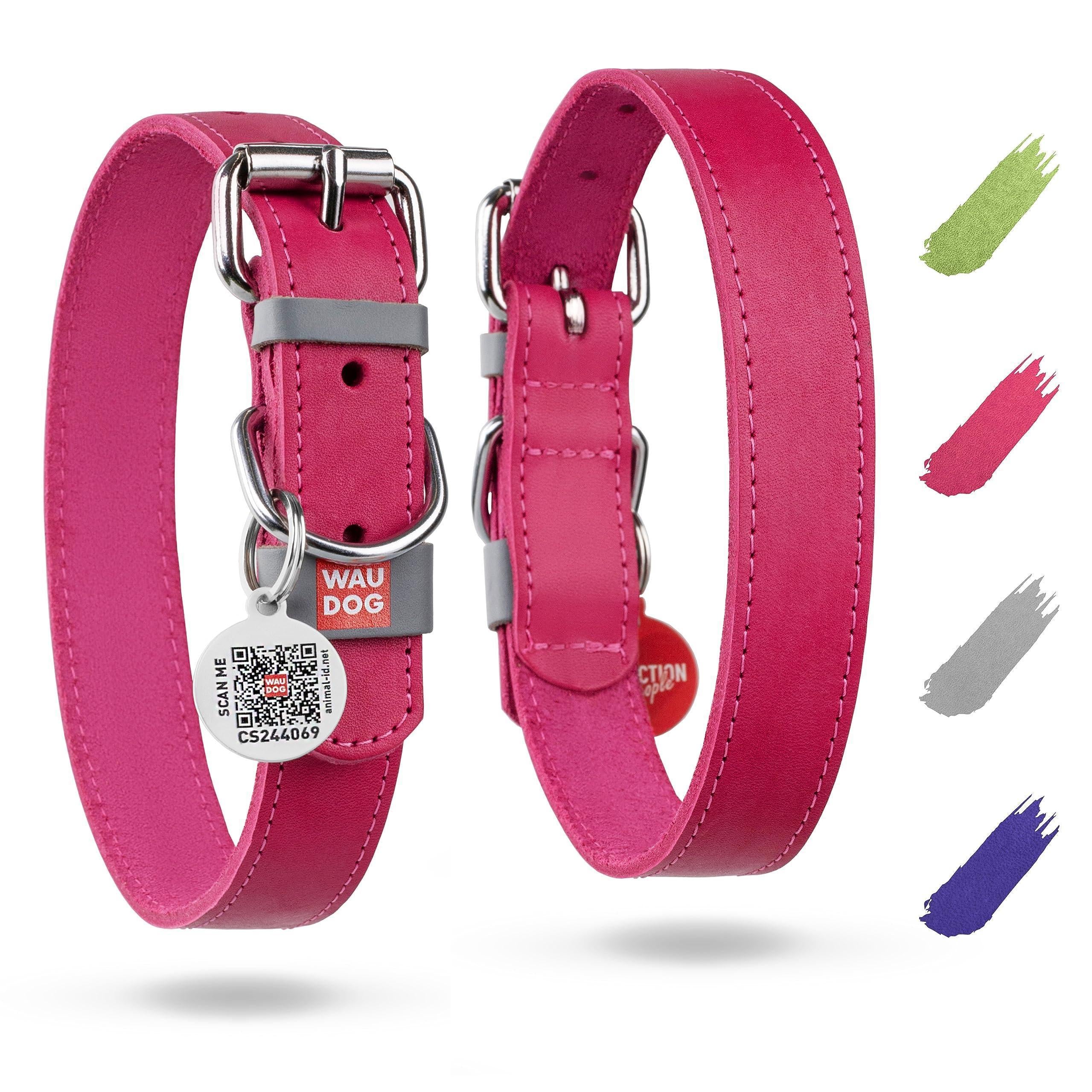 Pink Leather Dog Collar 12-15"
