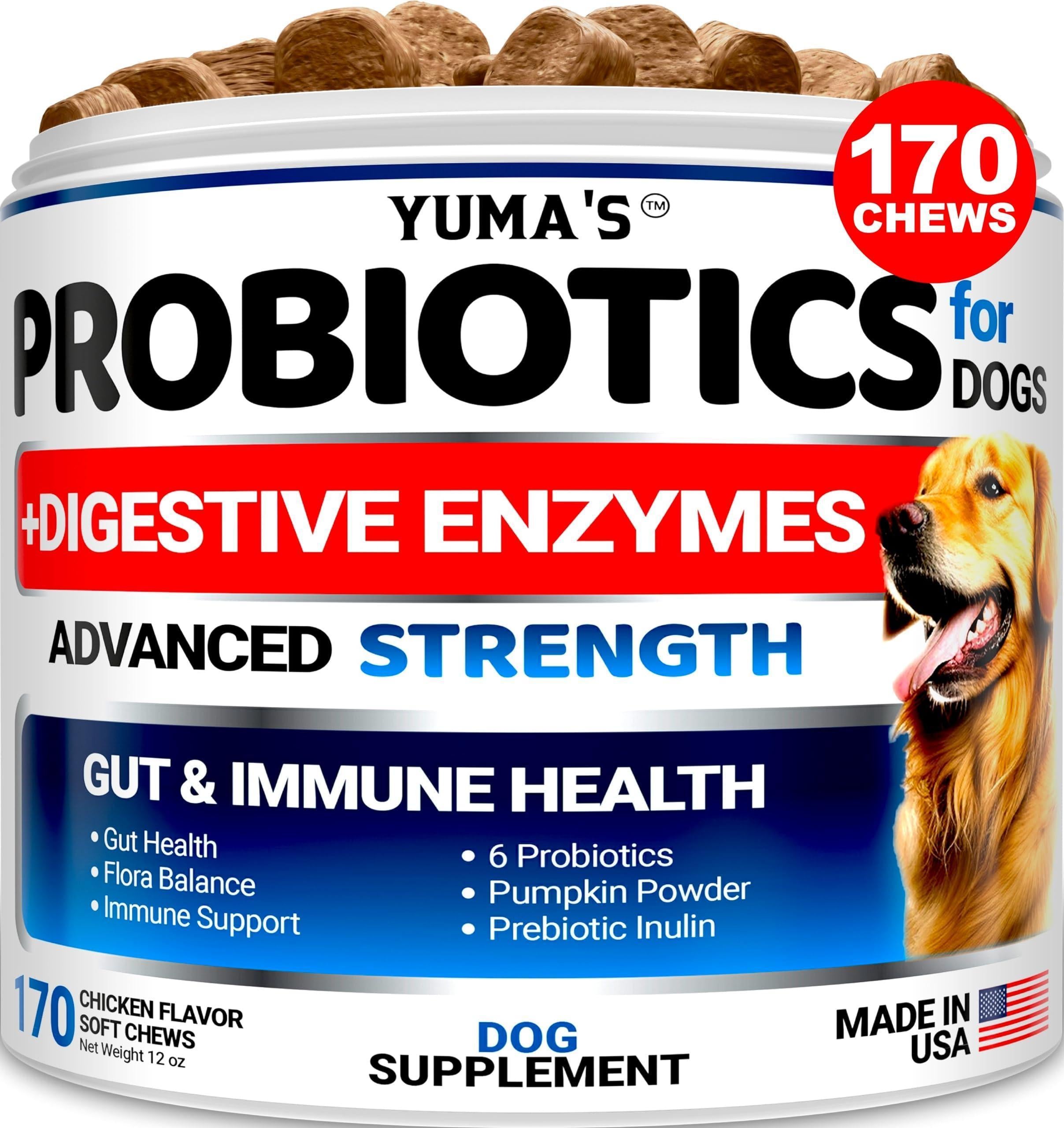 Digestive Probiotic Dog Chews 170 count jar for dogs with probiotic, prebiotic, enzyme, and fiber gut support